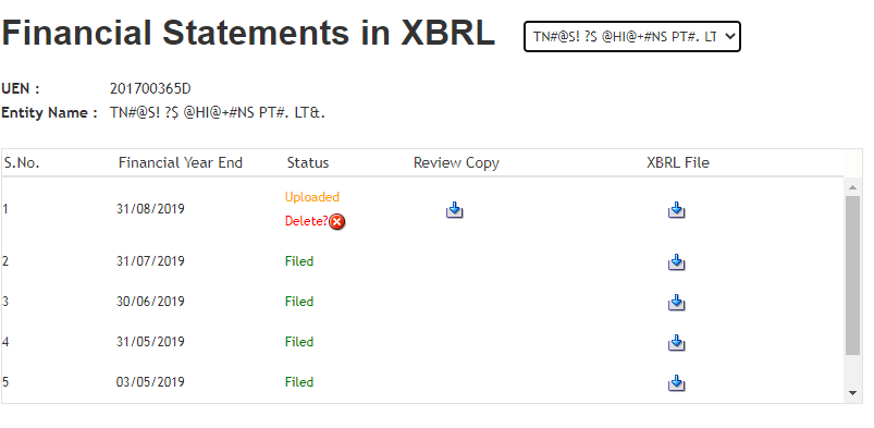 Financial Statements filed in XBRL